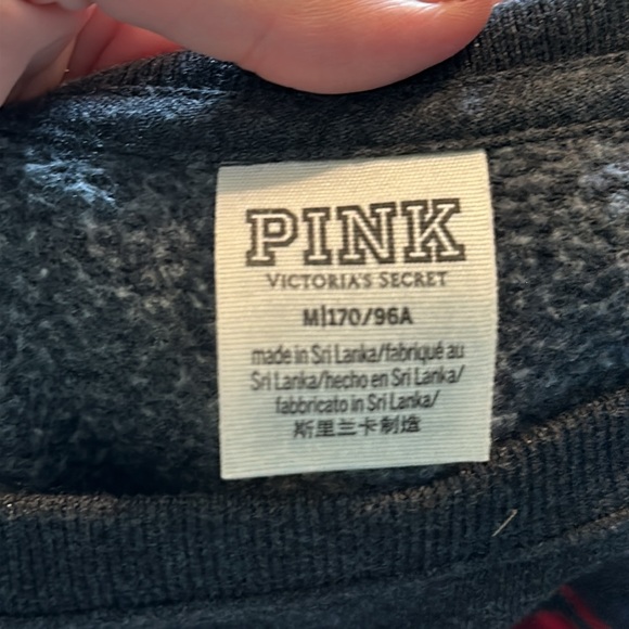 Victorias Secret Gray Sweatshirt Plaid Red Letters Medium M EUC - Picture 5 of 7